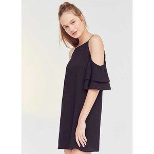 COOPERATIVE Black Linen Cold Shoulder Ruffle Dress